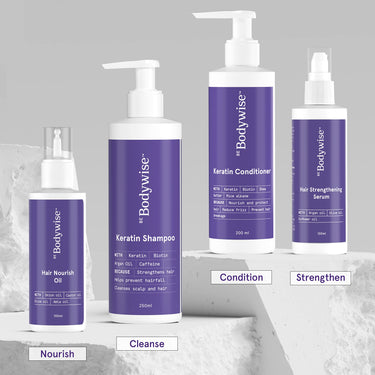 Be Bodywise Keratin Hair Fall Control Shampoo & Conditioner | Ultra Smoothing Shampoo + Conditioner with Niacinamide, Biotin, Argon Oil, Shea Butter & Caffeine | Paraben & SLS free, 450ml.
